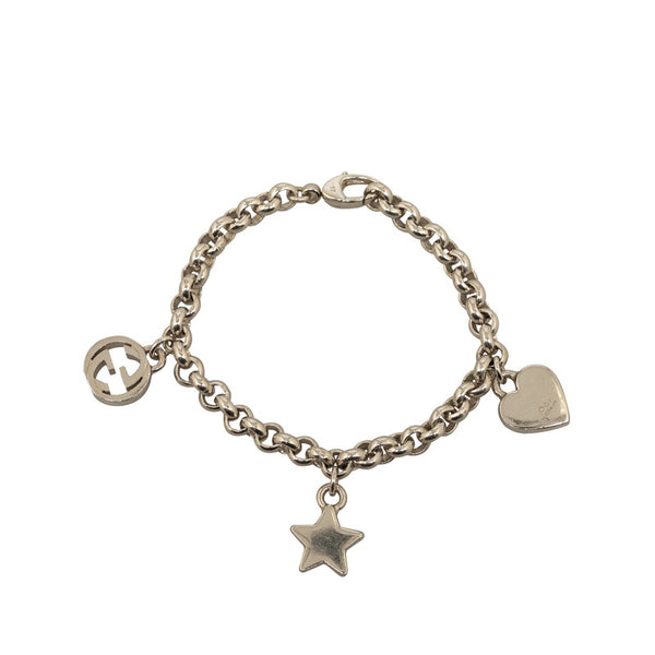 グッチ インターロッキングG スター ハート トレードマーク バングル ブレスレット SV925 シルバー レディース GUCCI 【中古】