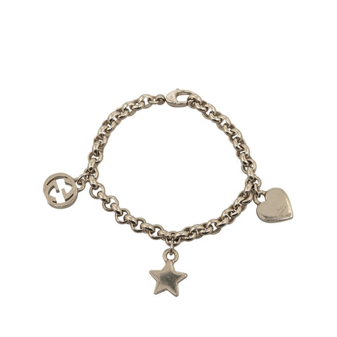 グッチ インターロッキングG スター ハート トレードマーク バングル ブレスレット SV925 シルバー レディース GUCCI 【中古】