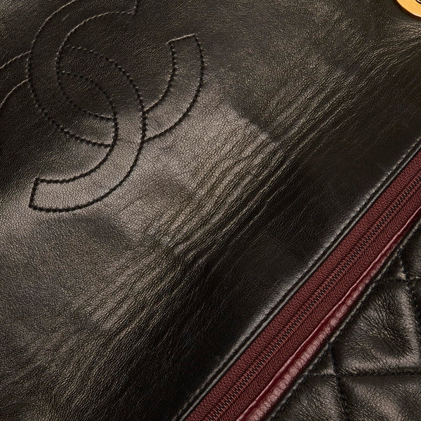 シャネル デカマトラッセ シングルフラップ ゴールド金具 チェーンショルダーバッグ ブラック ラムスキン レディース CHANEL 【中古】