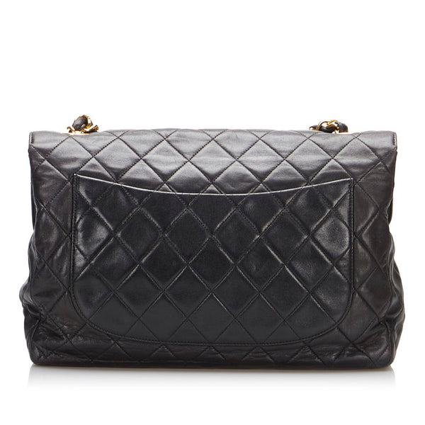 シャネル デカマトラッセ シングルフラップ ゴールド金具 チェーンショルダーバッグ ブラック ラムスキン レディース CHANEL 【中古】