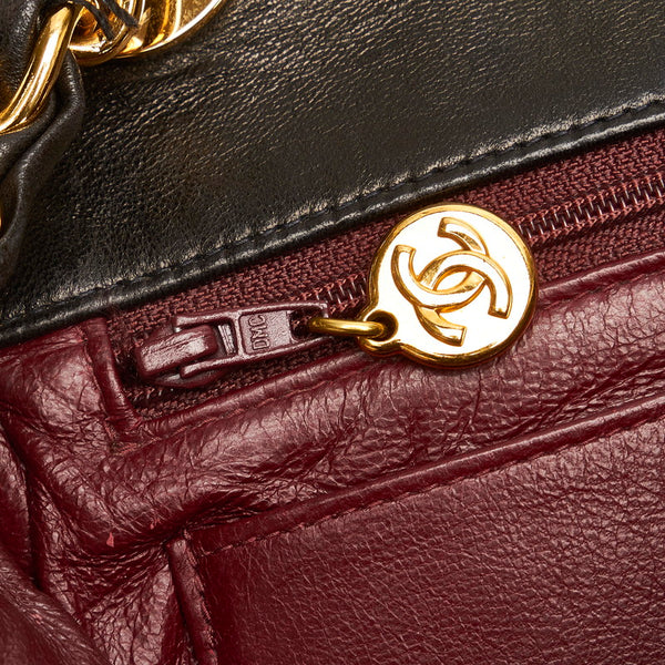 シャネル デカマトラッセ シングルフラップ ゴールド金具 チェーンショルダーバッグ ブラック ラムスキン レディース CHANEL 【中古】