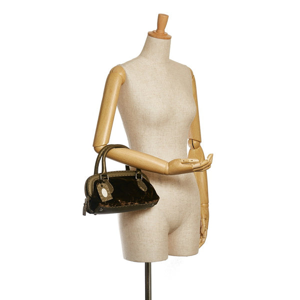フェンディ セレリア ミニ ハンドバッグ 8BN126 ブラウン カーキ ベルベット レザー レディース FENDI 【中古】