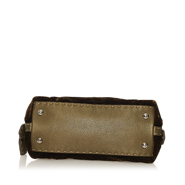 フェンディ セレリア ミニ ハンドバッグ 8BN126 ブラウン カーキ ベルベット レザー レディース FENDI 【中古】