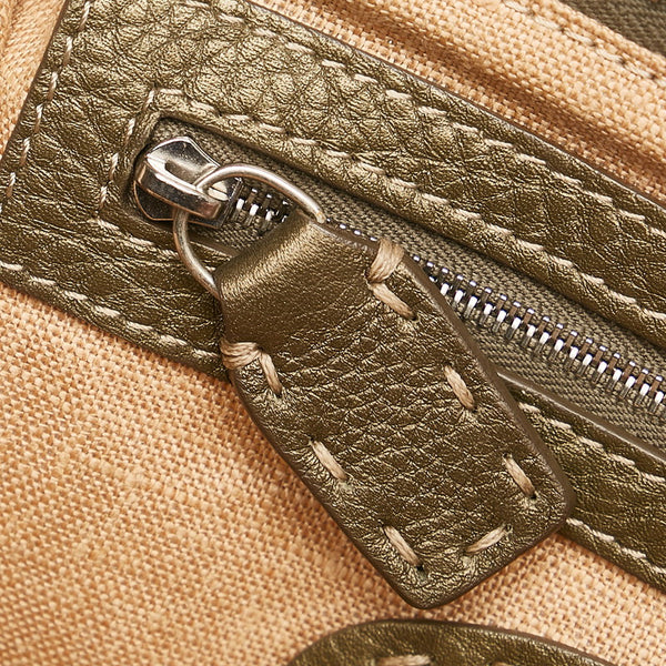 フェンディ セレリア ミニ ハンドバッグ 8BN126 ブラウン カーキ ベルベット レザー レディース FENDI 【中古】