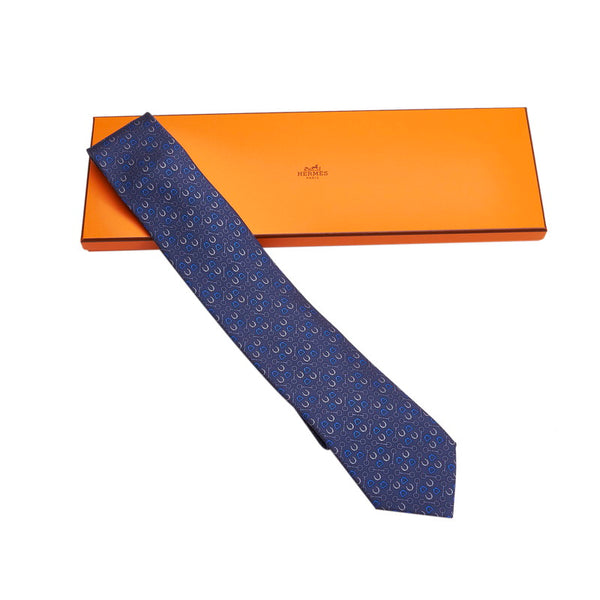 エルメス ブルー シルク ネクタイ メンズ HERMES 【中古】