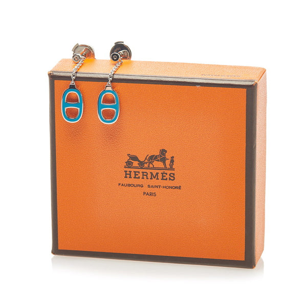 エルメス シェーヌダンクル チェーン ピアス シルバー ライトブルー メタル レディース HERMES 【中古】