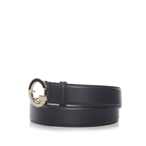 グッチ Gバックル ベルト 362732 ブラック ゴールド レザー メンズ GUCCI 【中古】