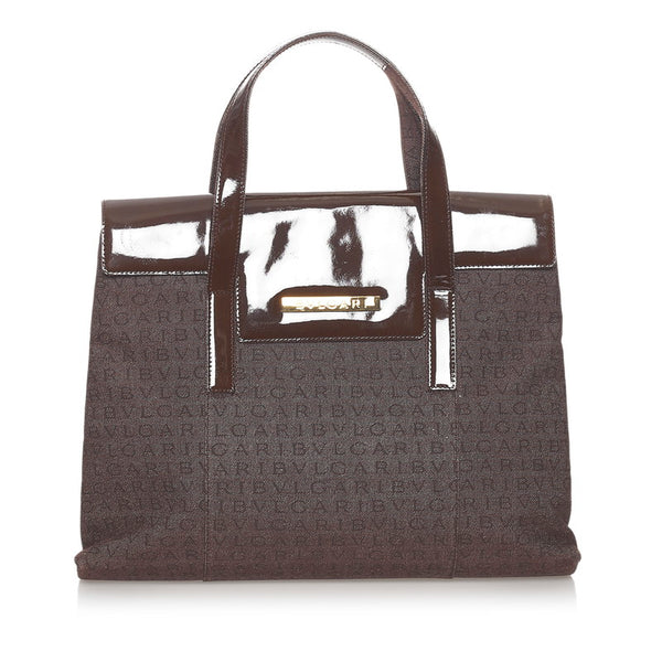 ブルガリ ロゴマニア ハンドバッグ ブラウン エナメル キャンバス レディース BVLGARI 【中古】