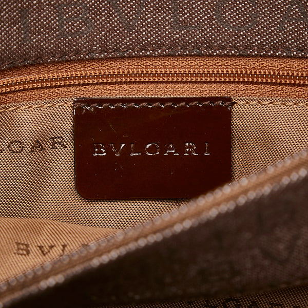 ブルガリ ロゴマニア ハンドバッグ ブラウン エナメル キャンバス レディース BVLGARI 【中古】