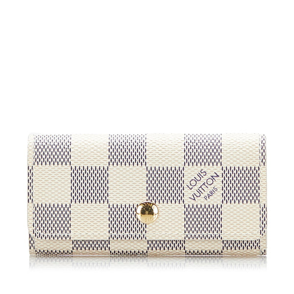 ルイ ヴィトン ダミエ アズール ミュルティクレ4 4連 キーケース N60386 ホワイト アイボリー PVC レザー レディース LOUIS VUITTON 【中古】