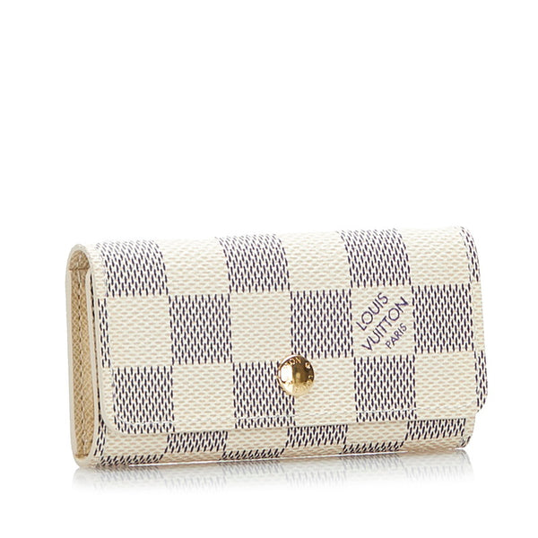 ルイ ヴィトン ダミエ アズール ミュルティクレ4 4連 キーケース N60386 ホワイト アイボリー PVC レザー レディース LOUIS VUITTON 【中古】