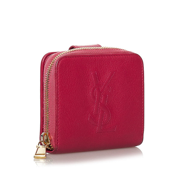 サンローラン ロゴ ラウンドファスナー 二つ折り財布 コンパクトウォレット ピンク レザー レディース SAINT LAURENT 【中古】