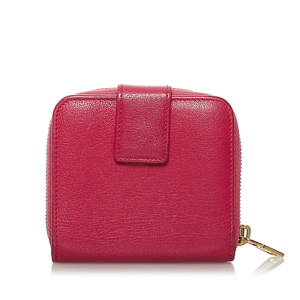 サンローラン ロゴ ラウンドファスナー 二つ折り財布 コンパクトウォレット ピンク レザー レディース SAINT LAURENT 【中古】