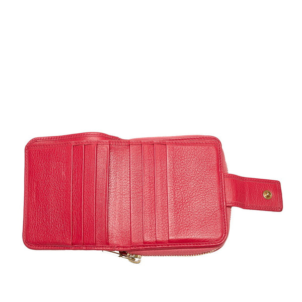 サンローラン ロゴ ラウンドファスナー 二つ折り財布 コンパクトウォレット ピンク レザー レディース SAINT LAURENT 【中古】