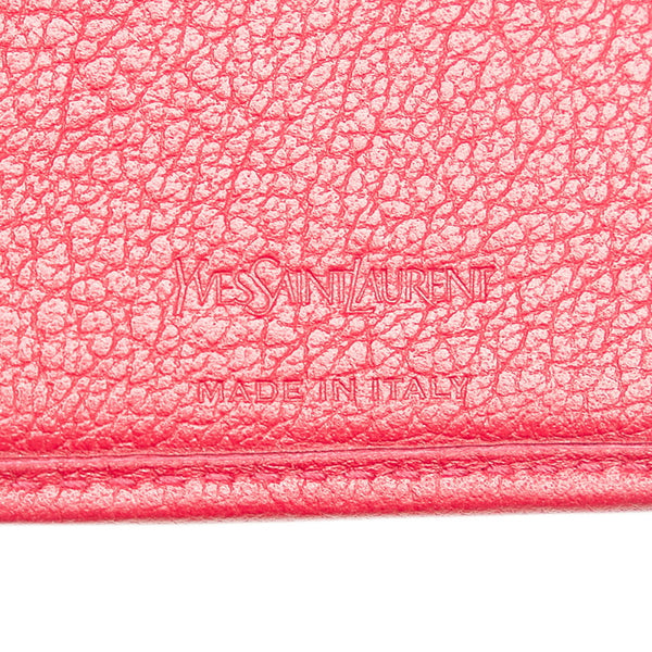 サンローラン ロゴ ラウンドファスナー 二つ折り財布 コンパクトウォレット ピンク レザー レディース SAINT LAURENT 【中古】
