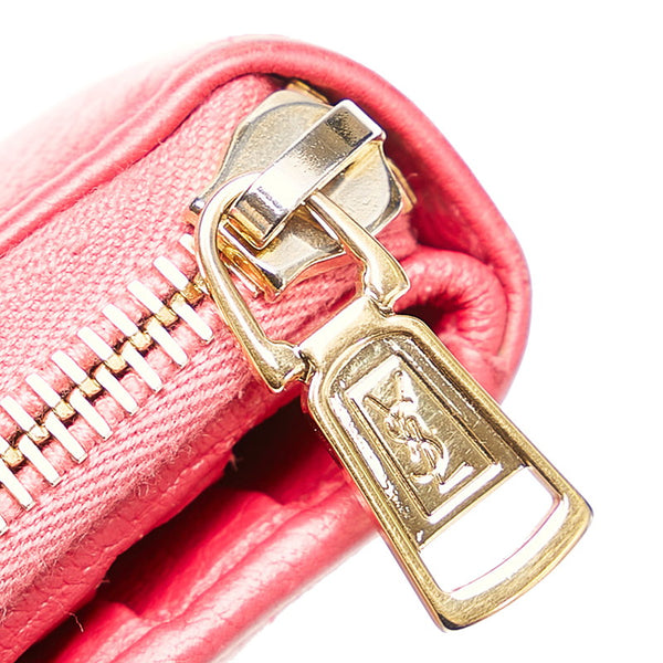 サンローラン ロゴ ラウンドファスナー 二つ折り財布 コンパクトウォレット ピンク レザー レディース SAINT LAURENT 【中古】