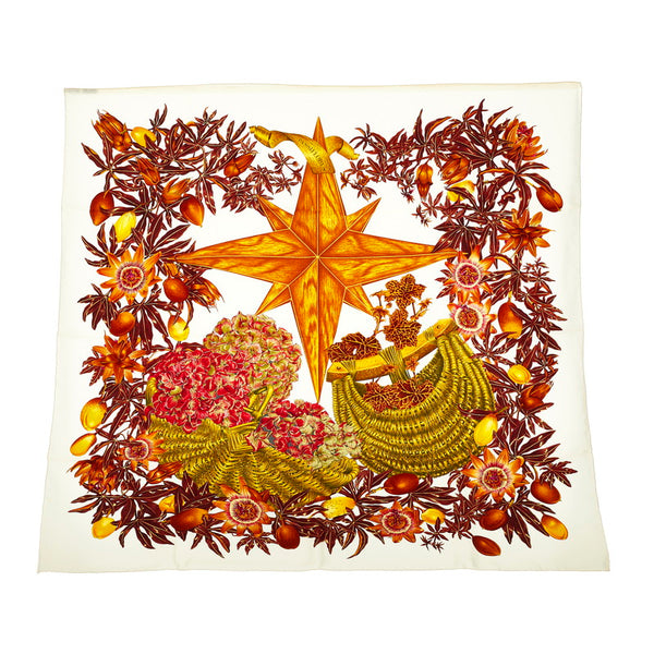 エルメス カレ90 PASSIFLORES パッションフラワー スカーフ アイボリー シルク レディース HERMES 【中古】