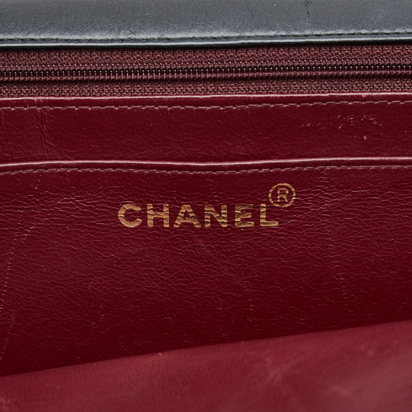 シャネル デカマトラッセ シングルフラップ ゴールド金具 ダブルチェーン ショルダーバッグ  ブラック ラムスキン レディース CHANEL 【中古】