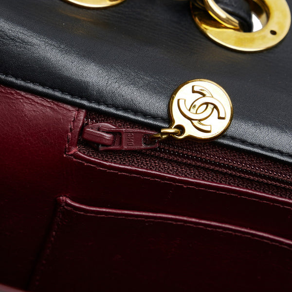 シャネル デカマトラッセ シングルフラップ ゴールド金具 ダブルチェーン ショルダーバッグ  ブラック ラムスキン レディース CHANEL 【中古】