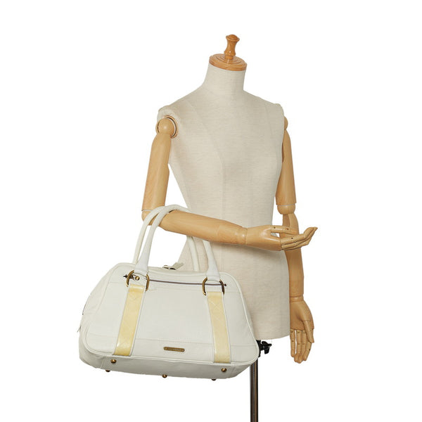 バーバリー ノバチェック ハンドバッグ ホワイト レザー レディース BURBERRY 【中古】