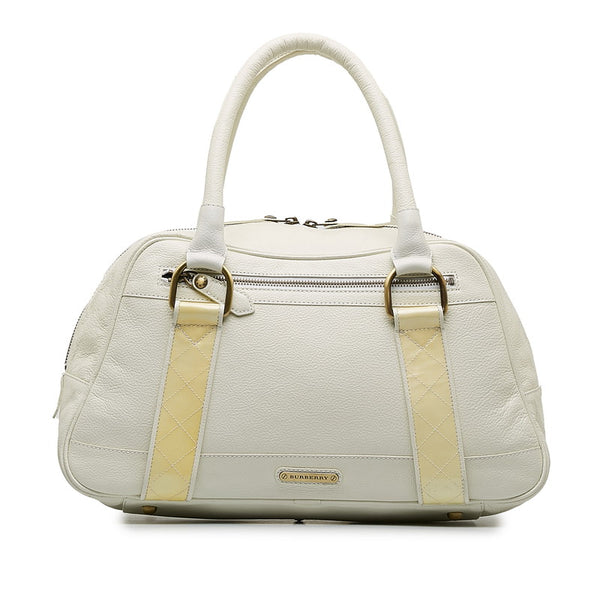 バーバリー ノバチェック ハンドバッグ ホワイト レザー レディース BURBERRY 【中古】