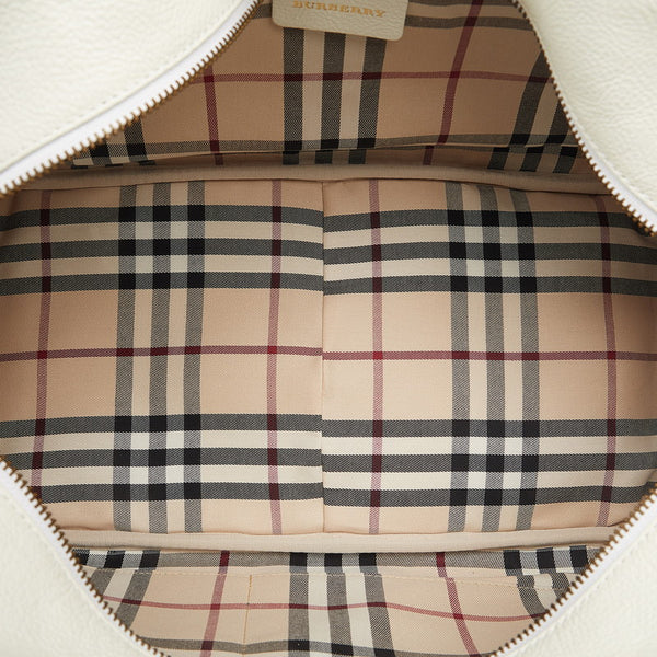 バーバリー ノバチェック ハンドバッグ ホワイト レザー レディース BURBERRY 【中古】