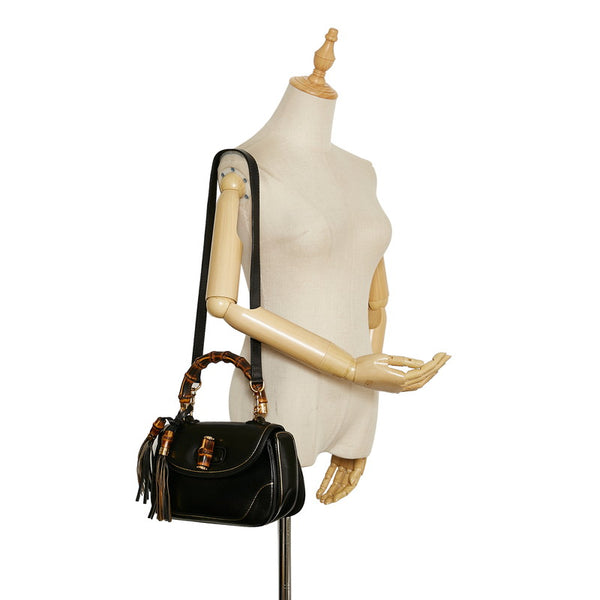 グッチ ニューバンブー フローラ ハンドバッグ ショルダーバッグ 2WAY 279492 ブラック レザー レディース GUCCI 【中古】