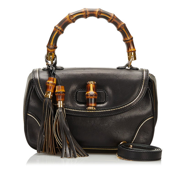 グッチ ニューバンブー フローラ ハンドバッグ ショルダーバッグ 2WAY 279492 ブラック レザー レディース GUCCI 【中古】