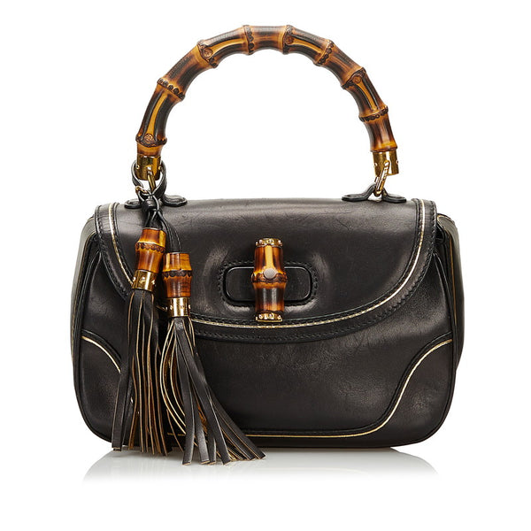 グッチ ニューバンブー フローラ ハンドバッグ ショルダーバッグ 2WAY 279492 ブラック レザー レディース GUCCI 【中古】