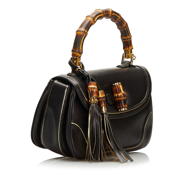 グッチ ニューバンブー フローラ ハンドバッグ ショルダーバッグ 2WAY 279492 ブラック レザー レディース GUCCI 【中古】