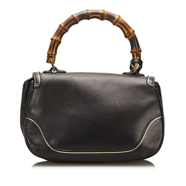 グッチ ニューバンブー フローラ ハンドバッグ ショルダーバッグ 2WAY 279492 ブラック レザー レディース GUCCI 【中古】