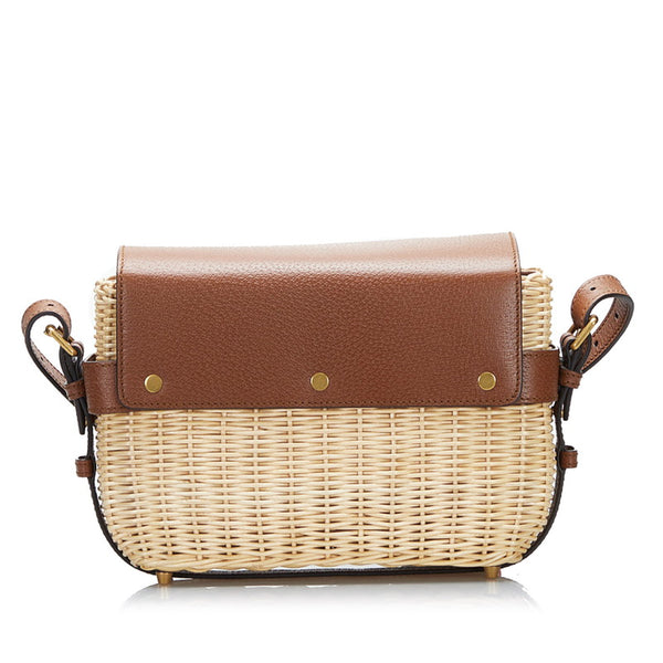 グッチ シェリーライン 斜め掛け ショルダーバッグ カゴバック 655608 ブラウン ベージュ レザー ウィッカー レディース GUCCI 【中古】