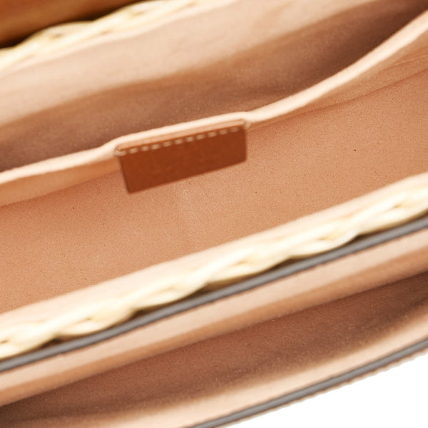 グッチ シェリーライン 斜め掛け ショルダーバッグ カゴバック 655608 ブラウン ベージュ レザー ウィッカー レディース GUCCI 【中古】