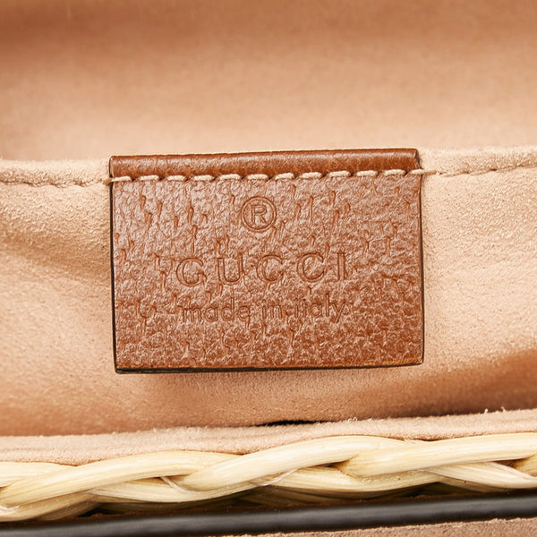 グッチ シェリーライン 斜め掛け ショルダーバッグ カゴバック 655608 ブラウン ベージュ レザー ウィッカー レディース GUCCI 【中古】