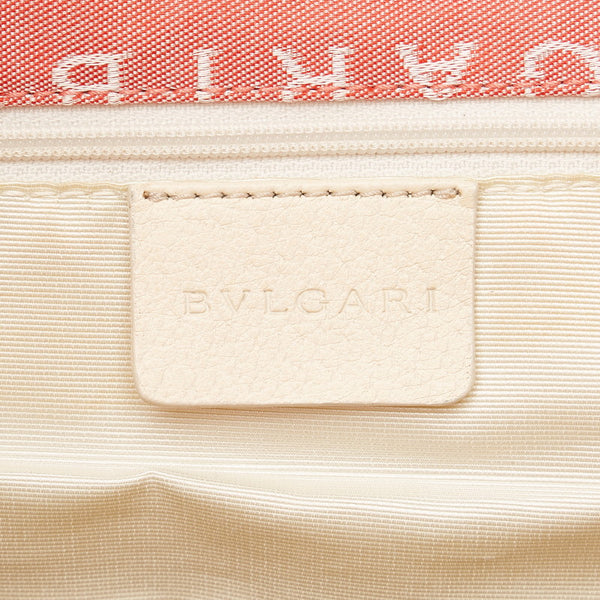 ブルガリ ロゴマニア トートバッグ ショルダーバッグ ピンク ホワイト キャンバス レザー レディース BVLGARI 【中古】