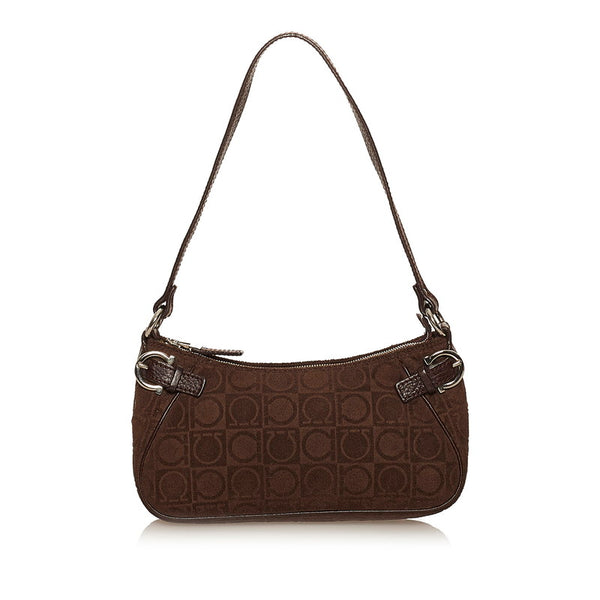 サルヴァトーレフェラガモ ガンチーニ AU-21 4435 ブラウン パイル レザー ポーチ レディース Salvatore Ferragamo 【中古】