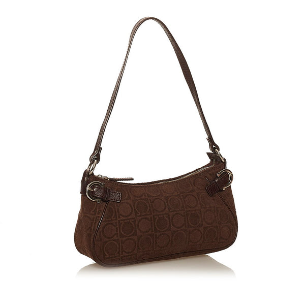 サルヴァトーレフェラガモ ガンチーニ AU-21 4435 ブラウン パイル レザー ポーチ レディース Salvatore Ferragamo 【中古】