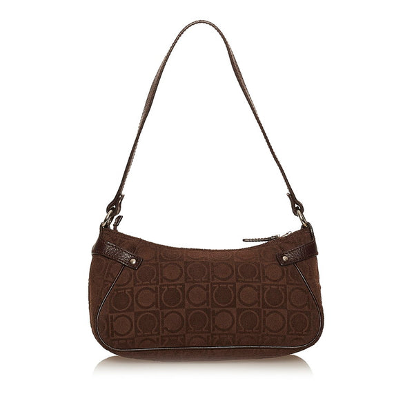 サルヴァトーレフェラガモ ガンチーニ AU-21 4435 ブラウン パイル レザー ポーチ レディース Salvatore Ferragamo 【中古】