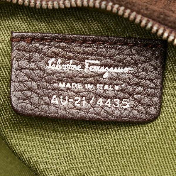 サルヴァトーレフェラガモ ガンチーニ AU-21 4435 ブラウン パイル レザー ポーチ レディース Salvatore Ferragamo 【中古】