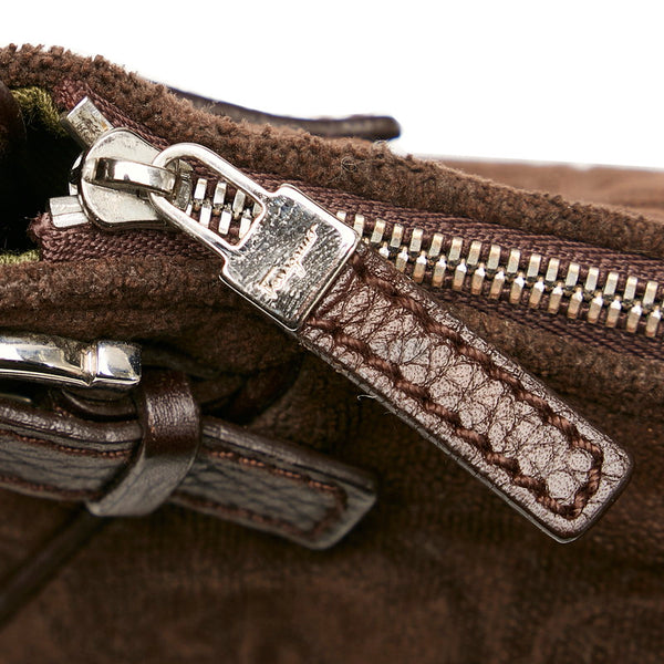 サルヴァトーレフェラガモ ガンチーニ AU-21 4435 ブラウン パイル レザー ポーチ レディース Salvatore Ferragamo 【中古】