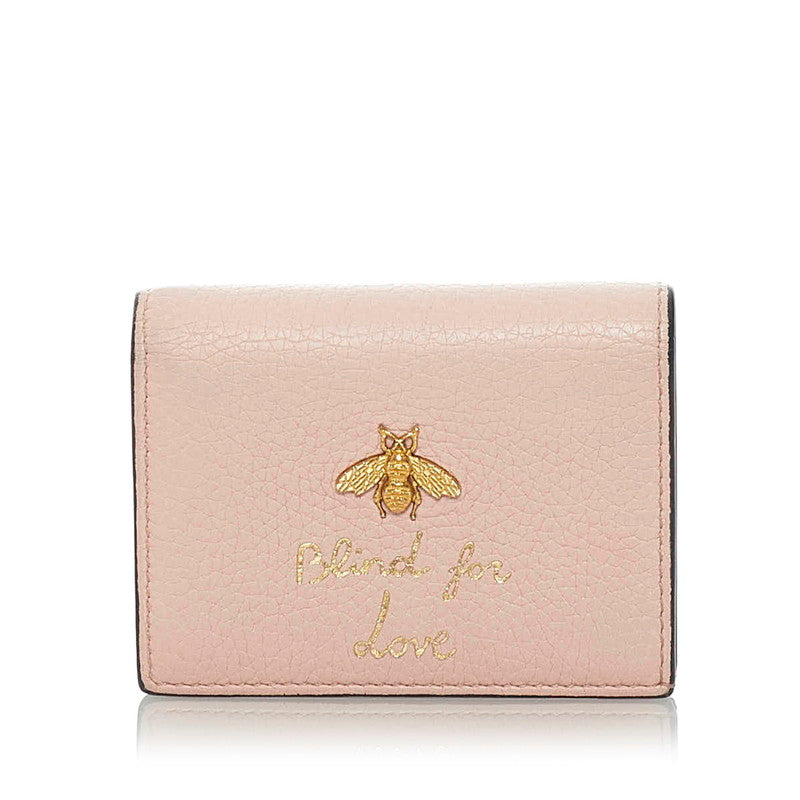 グッチ アニマリエ ビー 二つ折り財布 460185 ピンク レザー レディース GUCCI 【中古】
