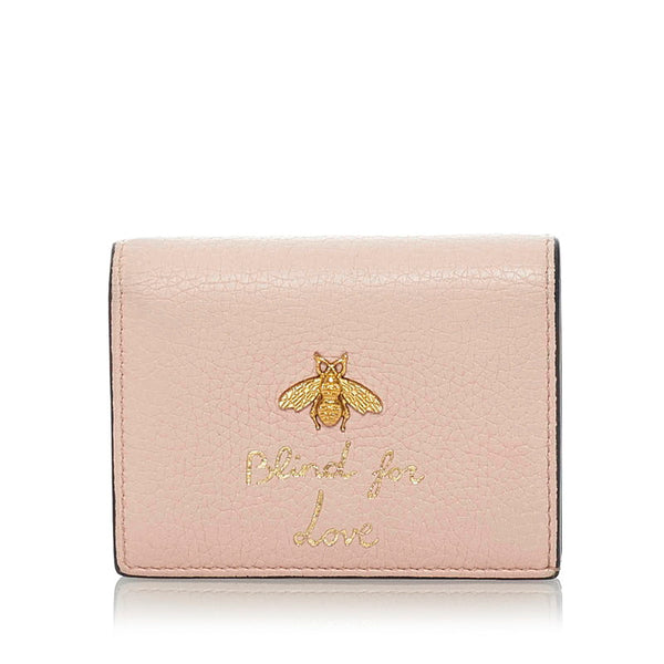 グッチ アニマリエ ビー 二つ折り財布 460185 ピンク レザー レディース GUCCI 【中古】