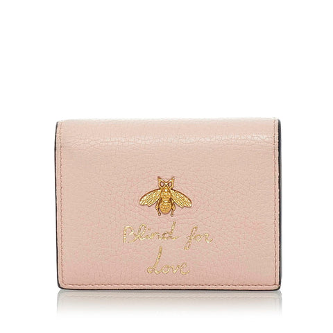 グッチ アニマリエ ビー 二つ折り財布 460185 ピンク レザー レディース GUCCI 【中古】