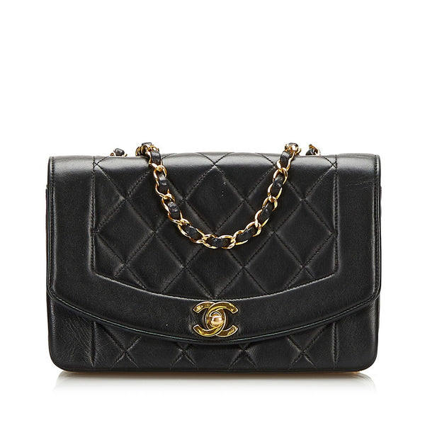 シャネル マトラッセ ダイアナ チェーン ショルダーバッグ ブラック ゴールド ラムスキン レディース CHANEL 【中古】