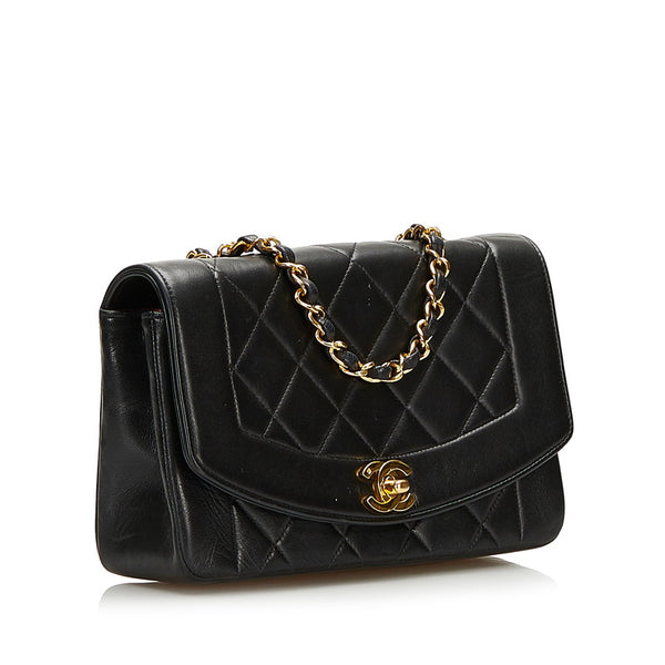 シャネル マトラッセ ダイアナ チェーン ショルダーバッグ ブラック ゴールド ラムスキン レディース CHANEL 【中古】