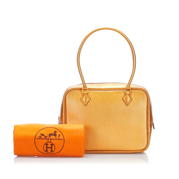 エルメス ミニプリュム ハンドバッグ メタリックオレンジ レザー レディース HERMES 【中古】