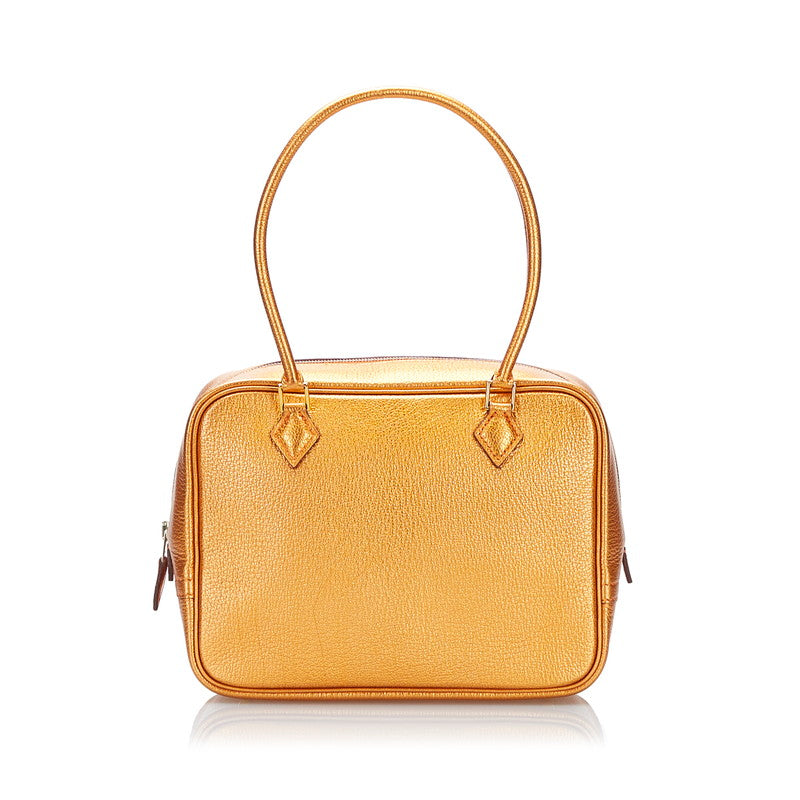 エルメス ミニプリュム ハンドバッグ メタリックオレンジ レザー レディース HERMES 【中古】