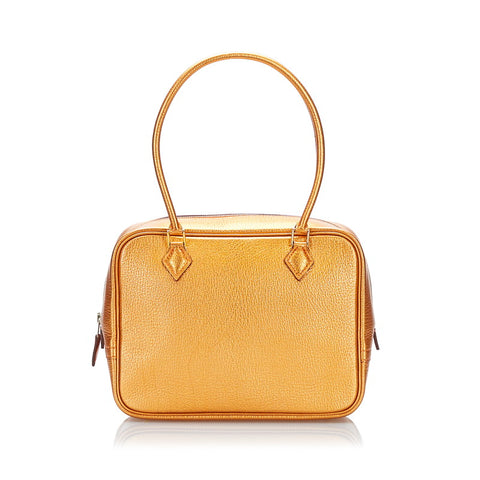 エルメス ミニプリュム ハンドバッグ メタリックオレンジ レザー レディース HERMES 【中古】