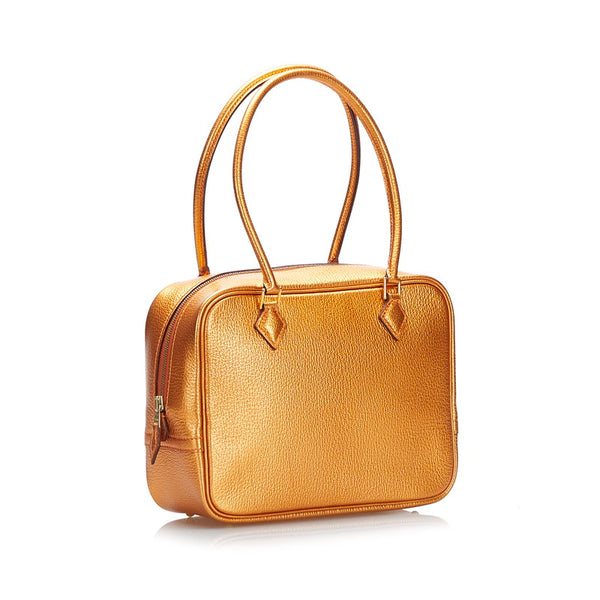 エルメス ミニプリュム ハンドバッグ メタリックオレンジ レザー レディース HERMES 【中古】