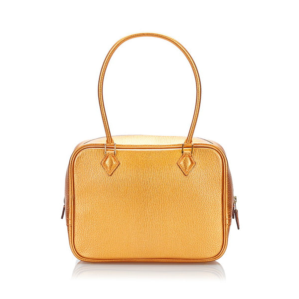 エルメス ミニプリュム ハンドバッグ メタリックオレンジ レザー レディース HERMES 【中古】